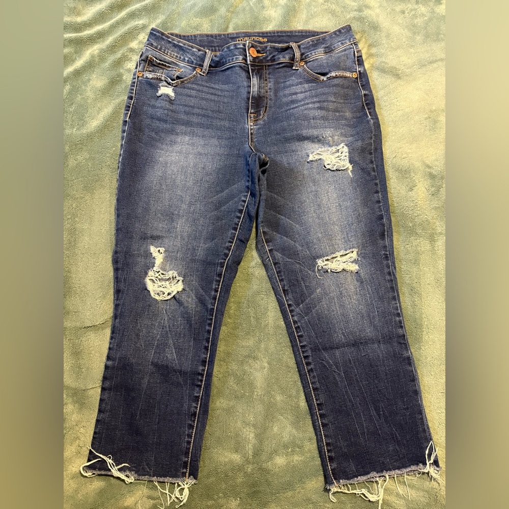 Maurices Dark Blue Distressed Cropped Skinny Jeans